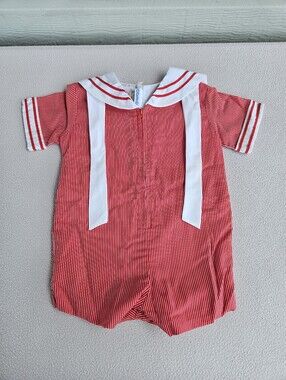 VTG C.I. Castro & Co Shortall Romper Baby 12 Months Red Stripe Sailor Nautical
